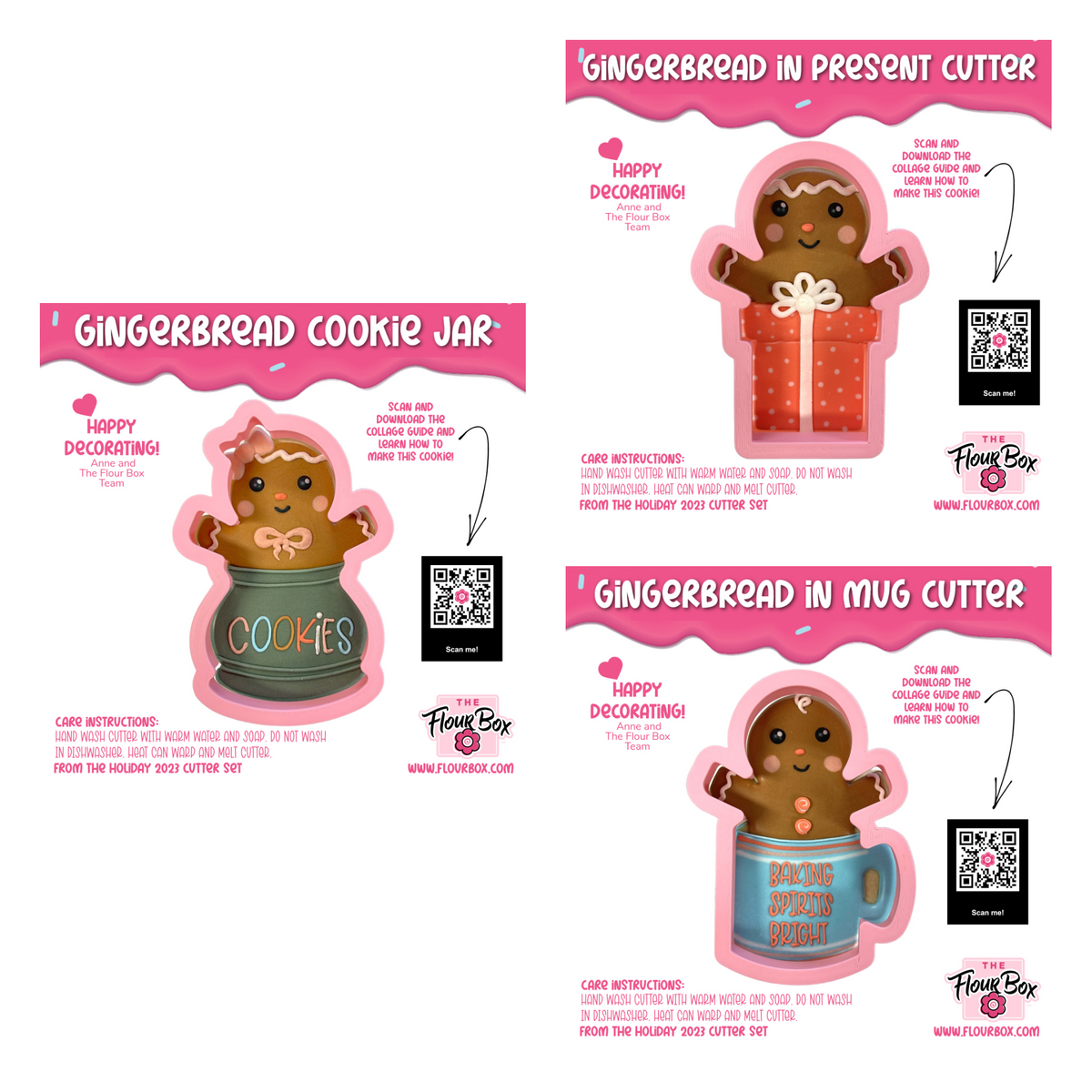 Green ceramic gingerbread cookie jar with brown gingerbread figure wearing pink bow in poppin gingerbread cookie cutter bundle
