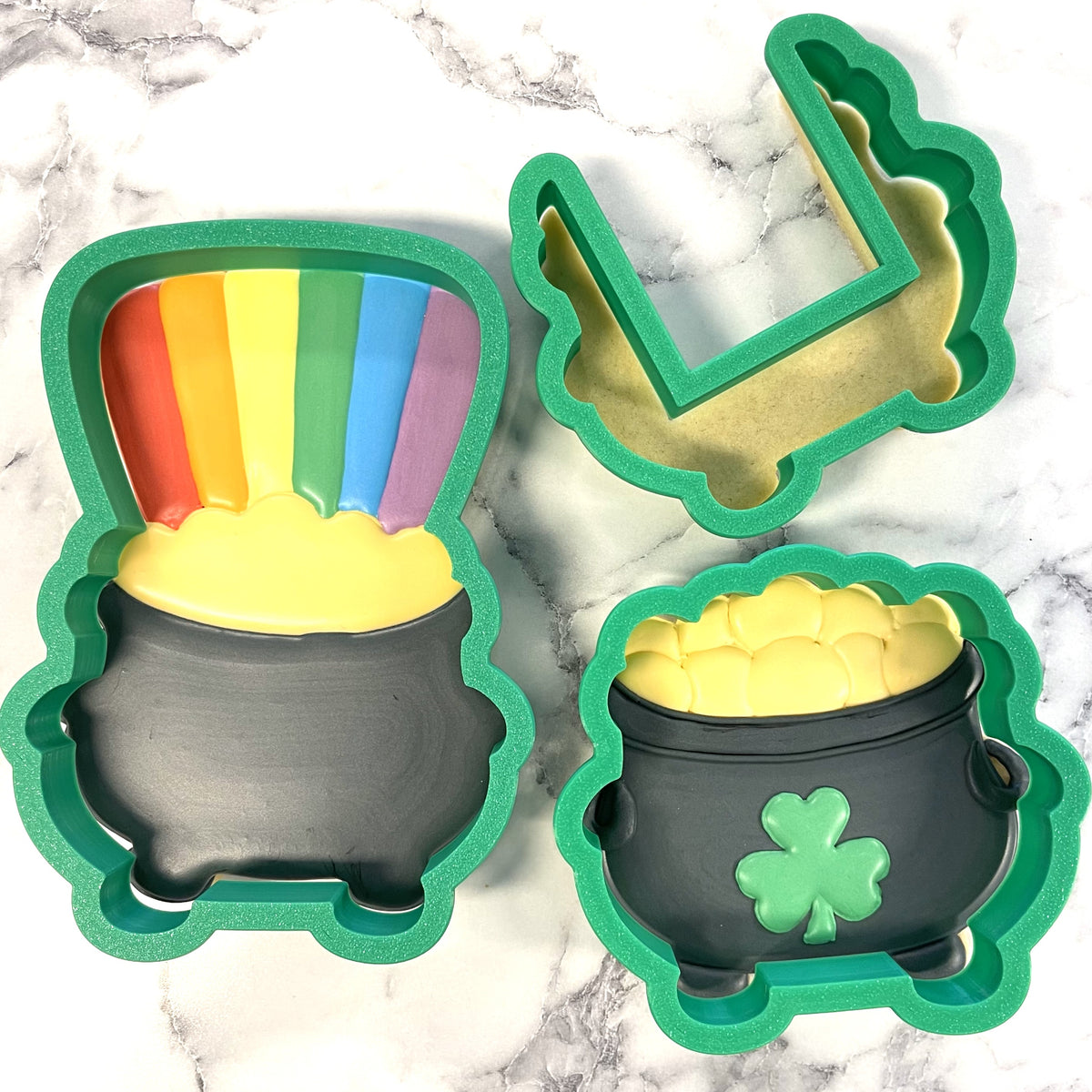 Green silicone pot of gold gift card holder cookie cutters shaped like leprechaun hat pot of gold and shamrock
