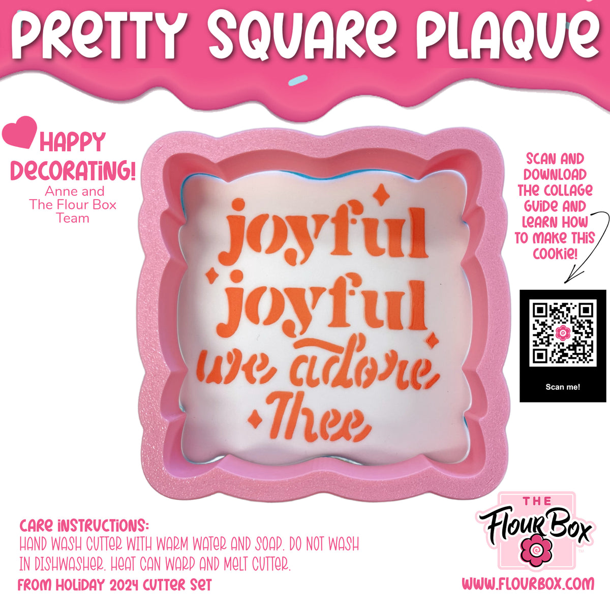 Pink scalloped square plaque with orange cursive joyful joyful we adore thee text in christmas carol 4pc stencil bundle