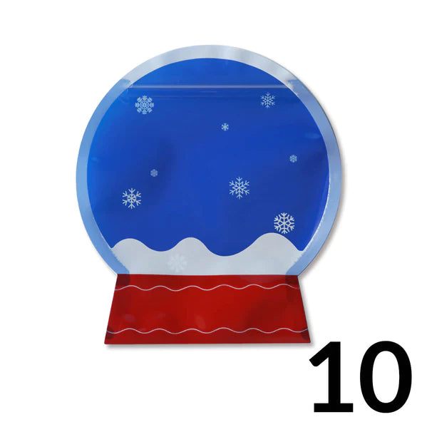 Snow globe cookie bag in blue and red with white snowflake decals pack of 10 bags for holiday treats