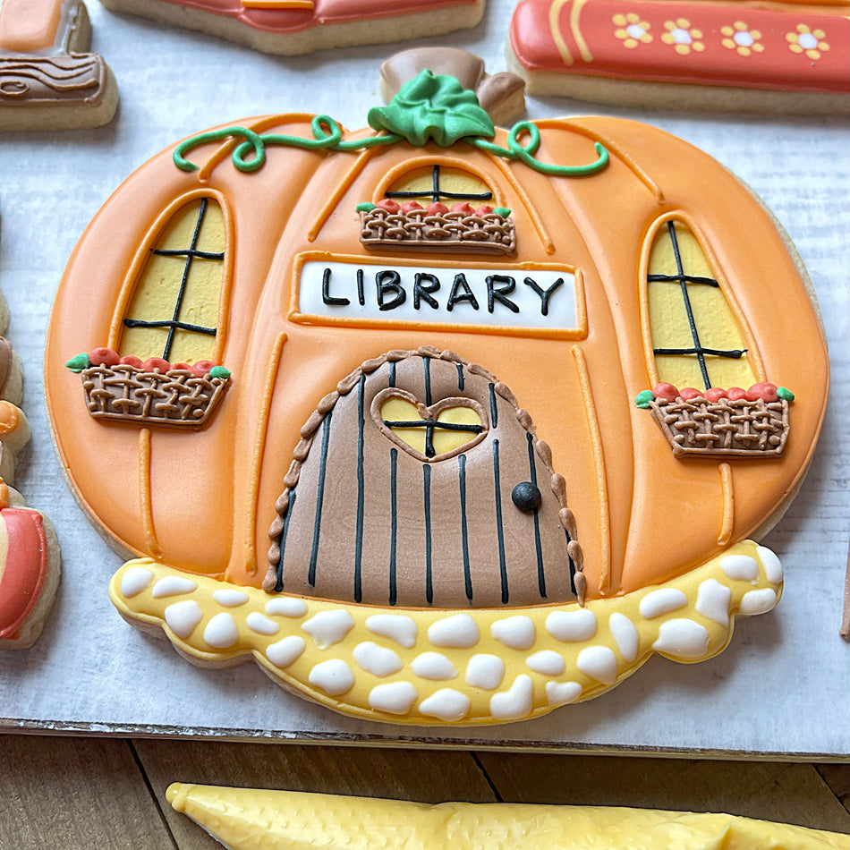 Pumpkin Library Cookie Cutter with Stencil