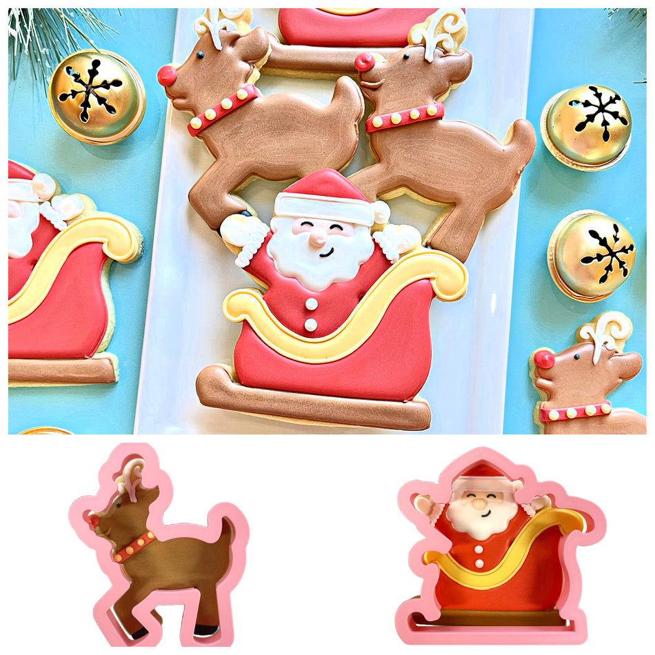 Santa Sleigh and Reindeer Cookie Cutter BUNDLE