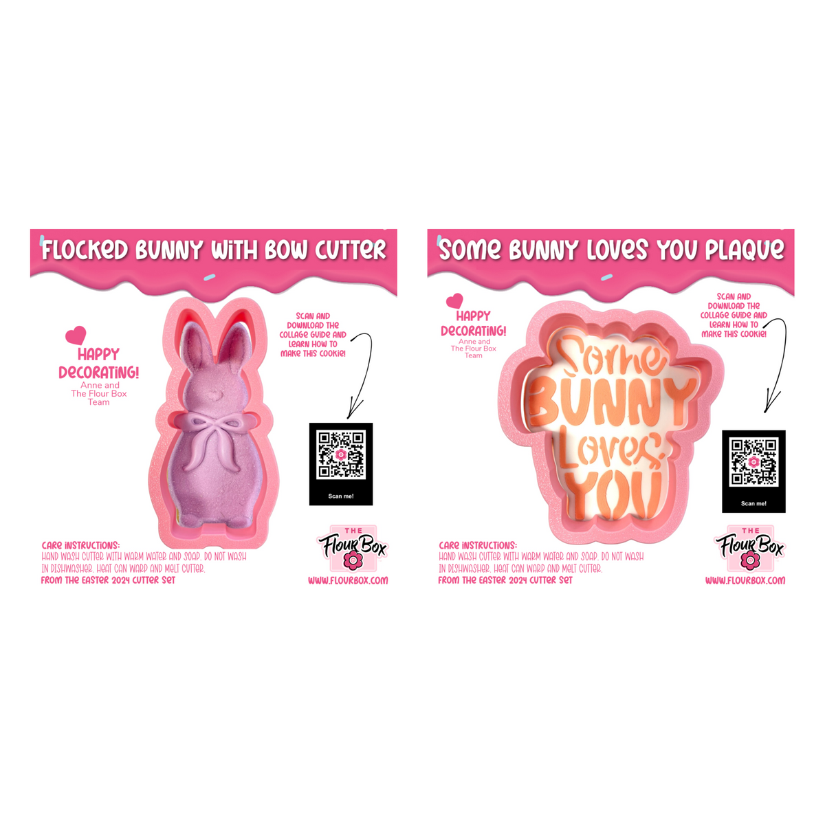 Pink silicone bunny-shaped cookie cutter with bow design for some bunny loves you cookie cutter with stencil bundle