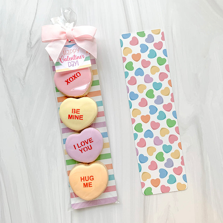 Stripes Conversation Hearts Cookie BAG Backer Card - 2.625" x 9.5" - QTY 25