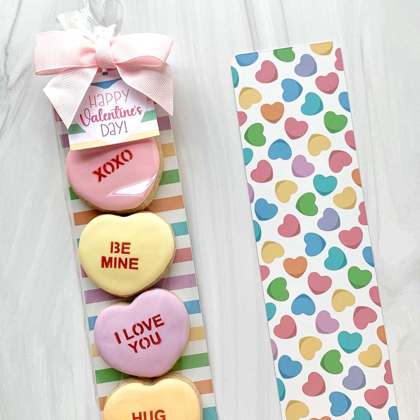 Stripes Conversation Hearts Cookie BAG Backer Card - 2.625" x 9.5" - QTY 25