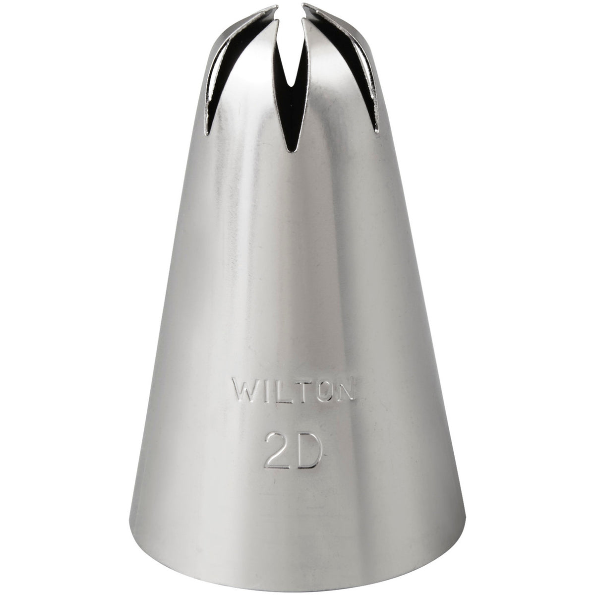Silver metallic wilton tip 2d large drop flower piping tip with conical shape and three sharp openings