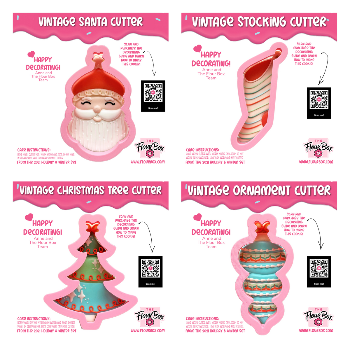 Vintage Christmas cookie cutter set featuring a cheerful red and white ceramic Santa cutter with a smiling face