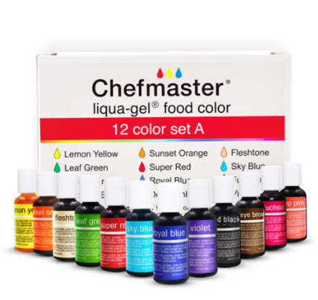 12 Color Kit SET A Chefmaster .70oz LIQUA-GEL
