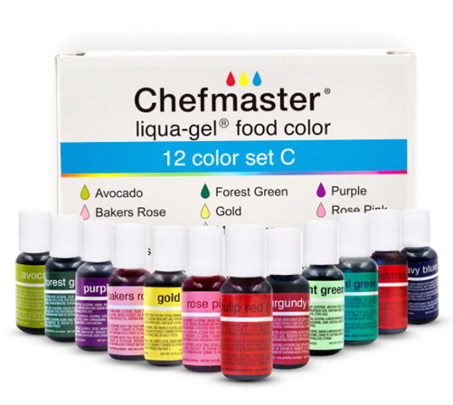 Chefmaster liqua-gel food color set c with 12 vibrant bottles including avocado green and rose pink in black friday bundle