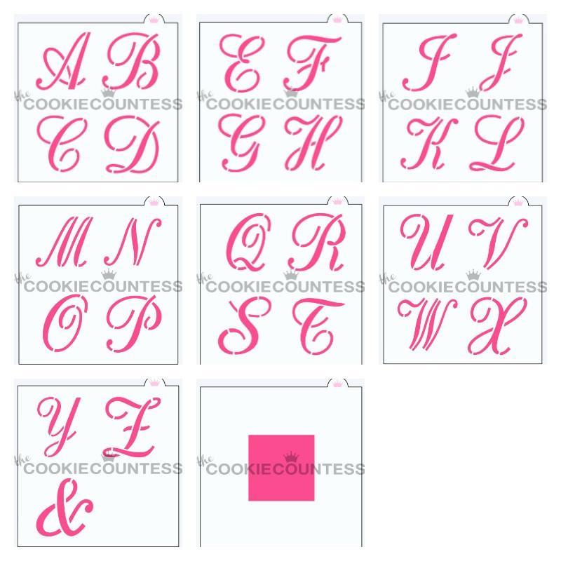 8-stencil-set-script-alphabet-the-flour-box for Free Printable Cursive Letter Stencils 8-Stencil Set Script Alphabet – The Flour Box for Free Printable Cursive Letter Stencils