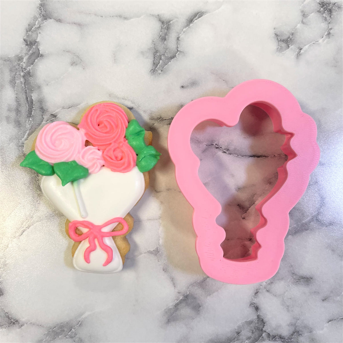 Pink silicone mini flower bouquet cookie cutter ideal for shaping floral cookies and treats