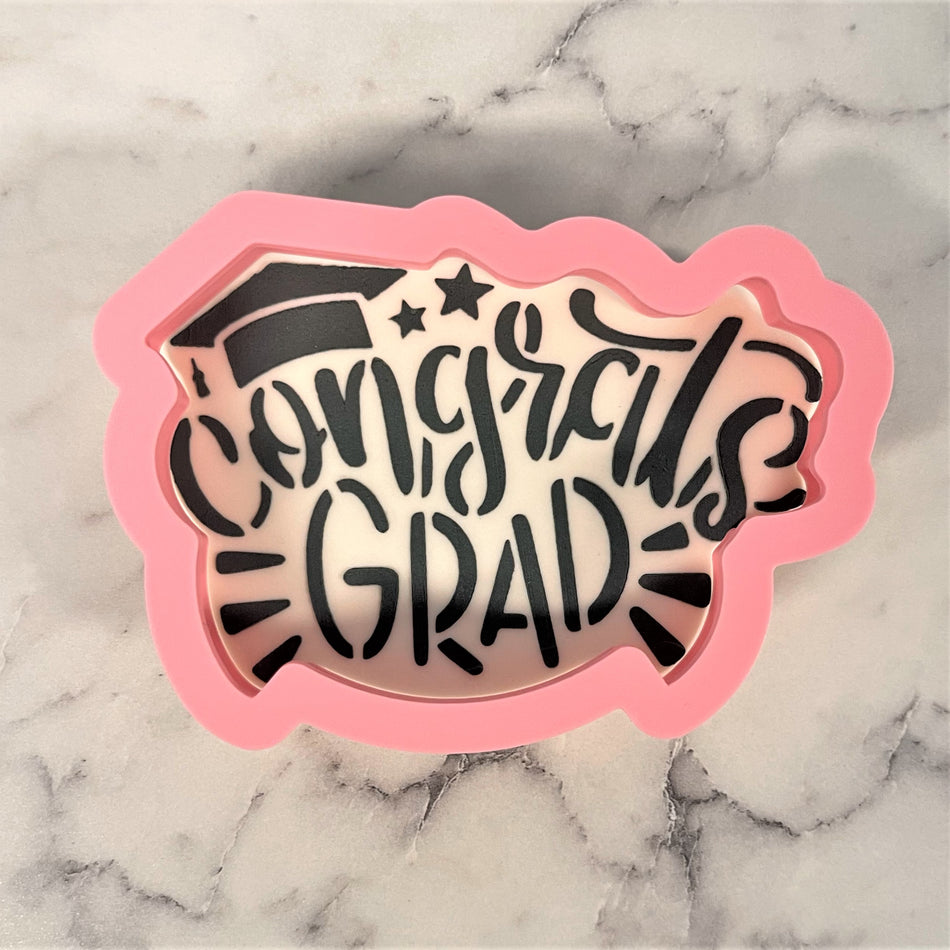 Congrats Grad Plaque Cookie Cutter with Stencil