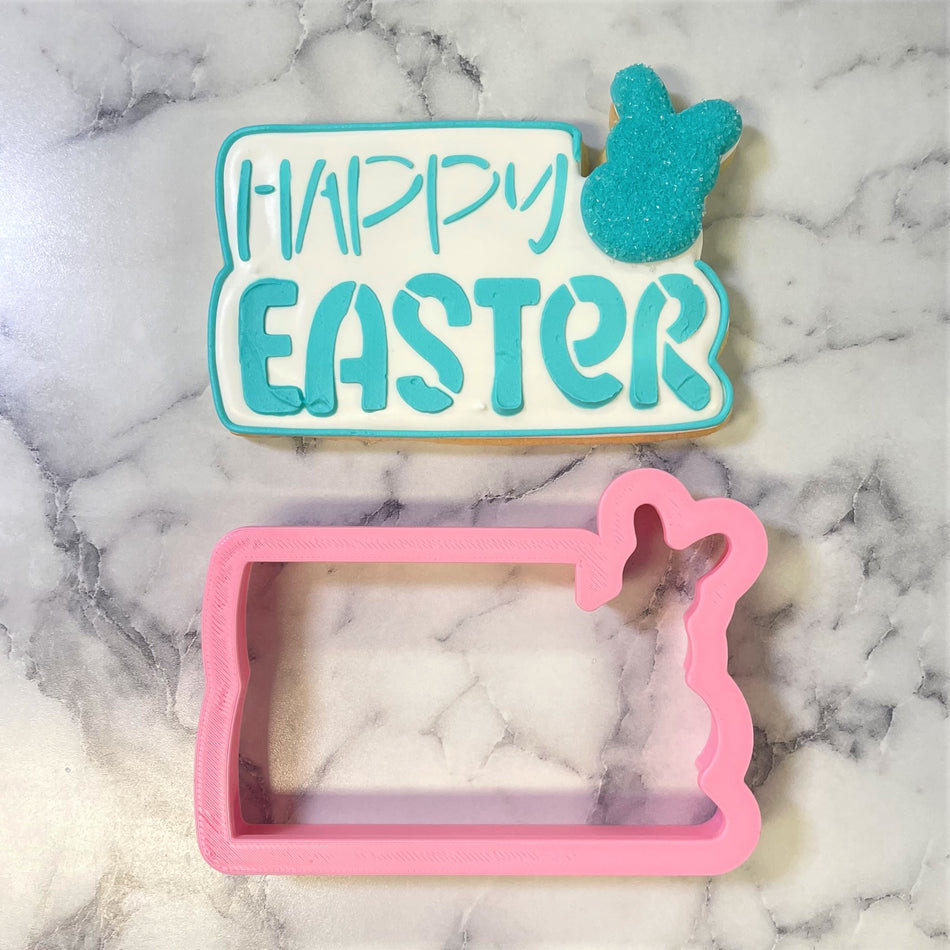 Happy Easter Plaque Cookie Cutter with Stencil