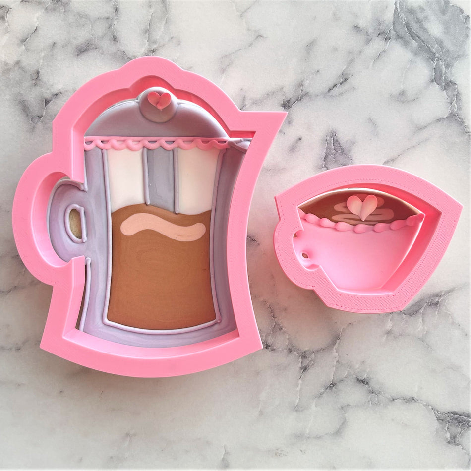 French Press with Mini Coffee Cup Cookie Cutter Set