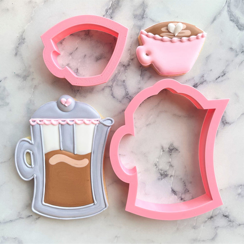 French Press with Mini Coffee Cup Cookie Cutter Set