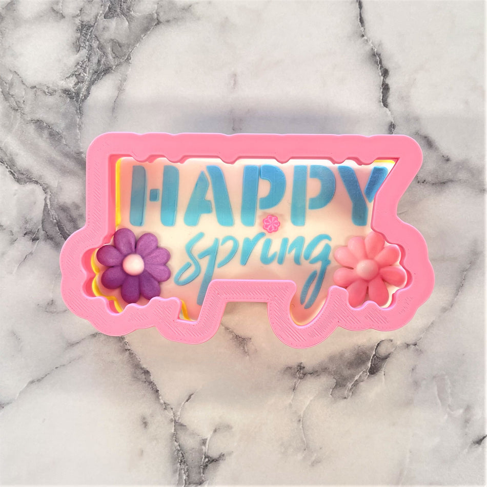 Happy Spring Plaque Flour Box Club Cookie Cutter with Stencil