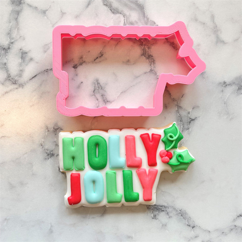 Holly Jolly Plaque Cookie Cutter with Stencil SET