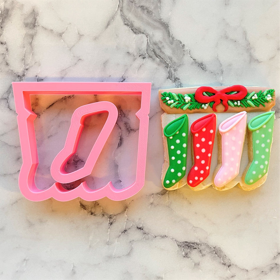Mantle with Stockings with Mini Stocking Cookie Cutter Set