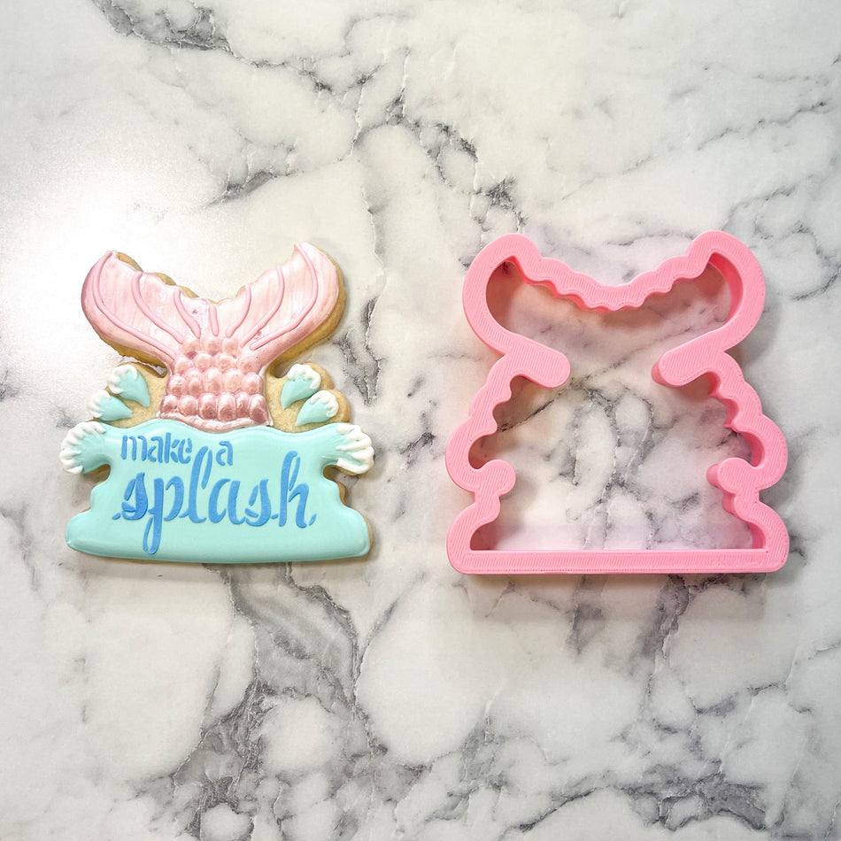 Mermaid Tail Plaque Flour Box Club Cookie Cutter with Make a Splash Stencil Set
