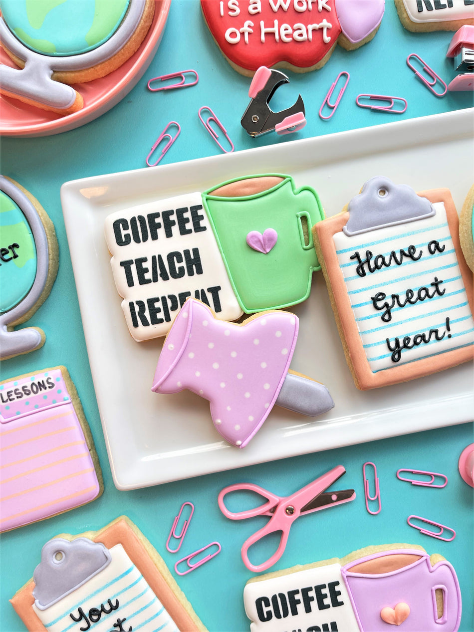 Coffee Teach Repeat Cookie Cutter with Stencil