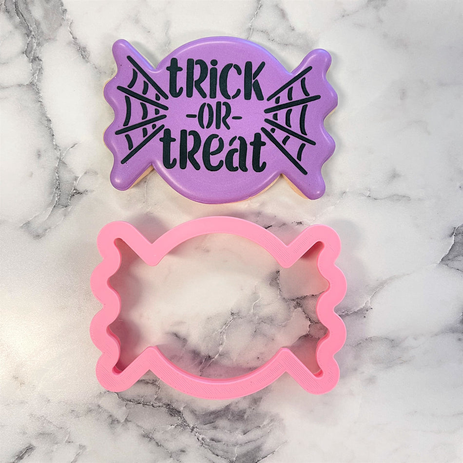 Trick or Treat Candy Piece Flour Box Club Cookie Cutter with Stencil Set