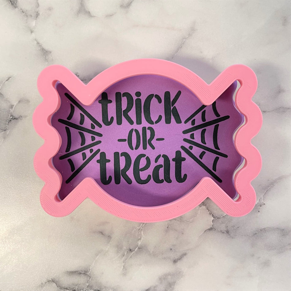Trick or Treat Candy Piece Flour Box Club Cookie Cutter with Stencil Set