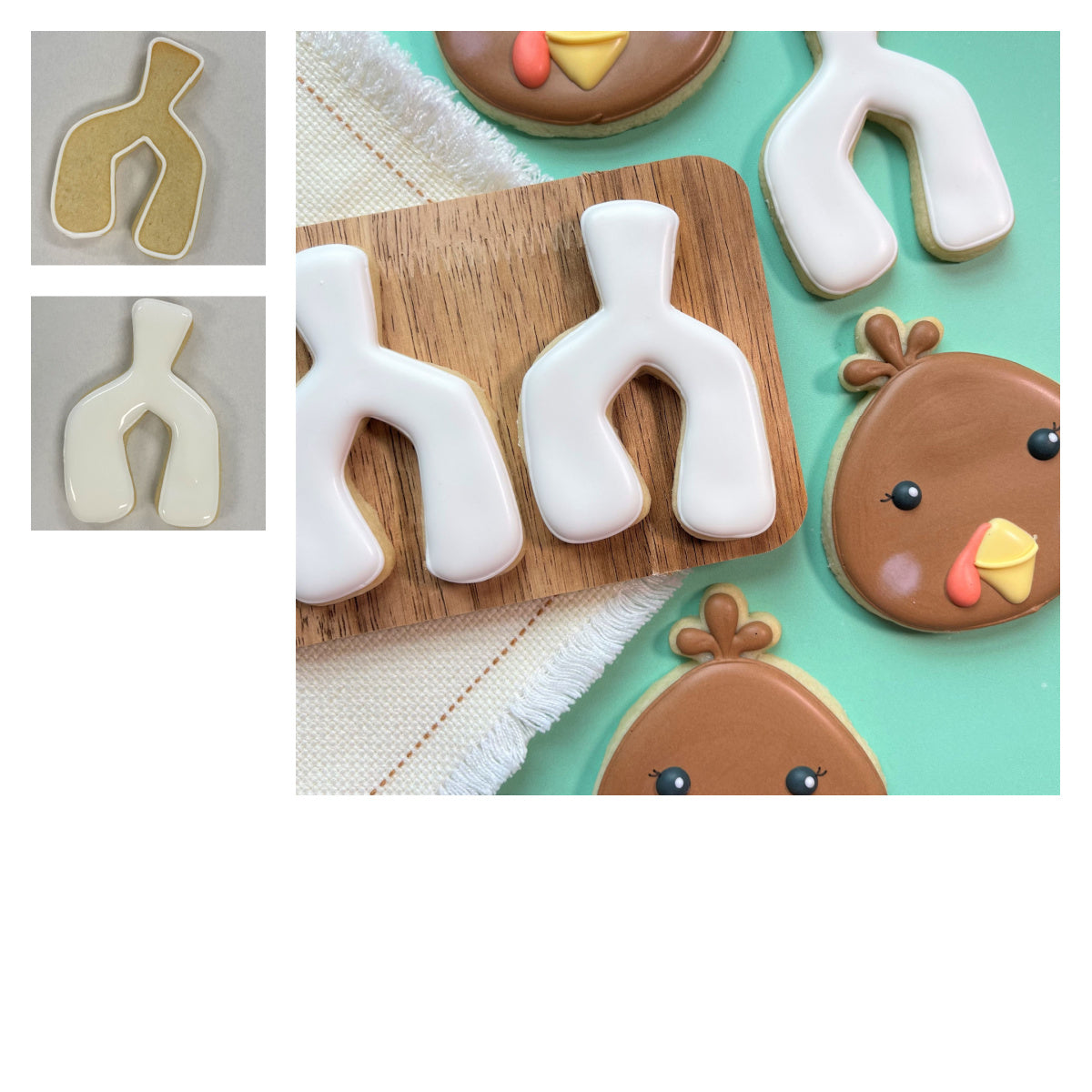 Wishbone cookie cutter white glossy finished metal cookie cutters shaped like stylized turkey legs