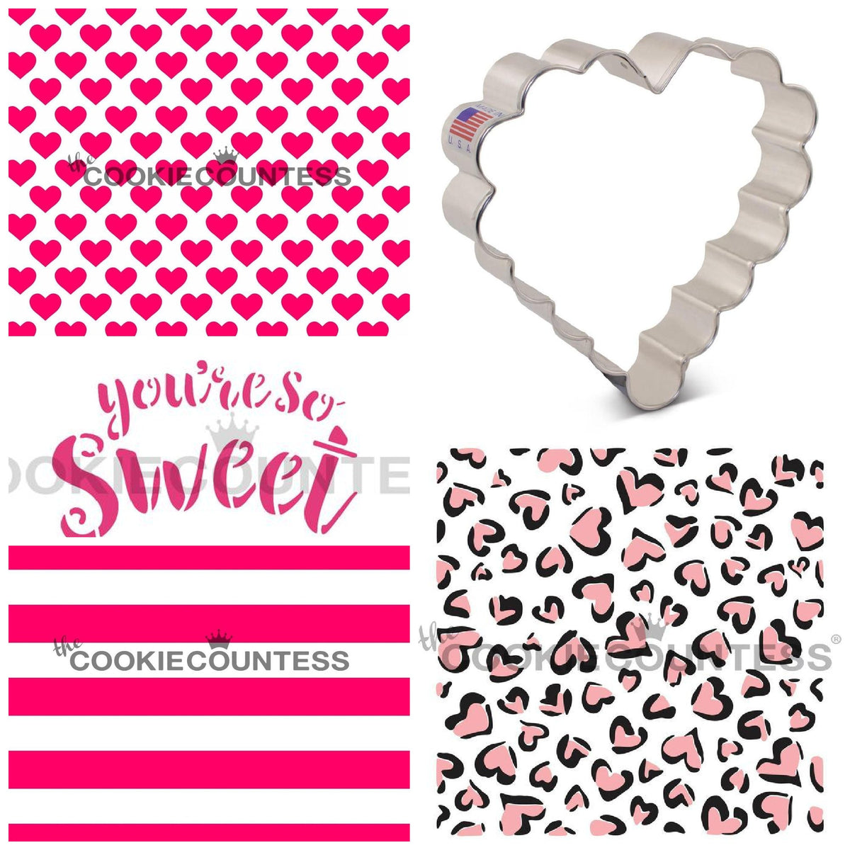 Shiny silver heart-shaped scalloped edge cookie cutter for airbrushing 101 valentine online decorating class recording