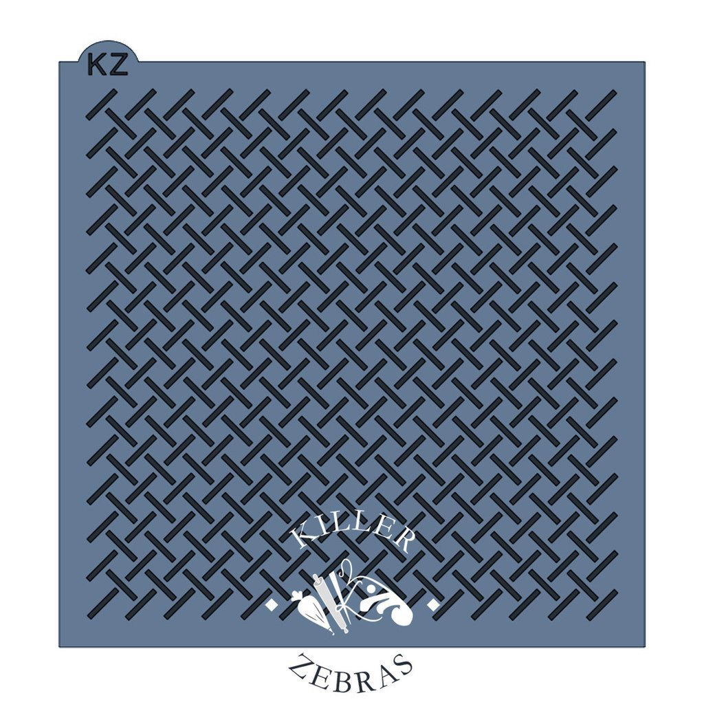 Blue square weave KZ stencil with black diamond plate pattern and killer zebras branding for artistic use