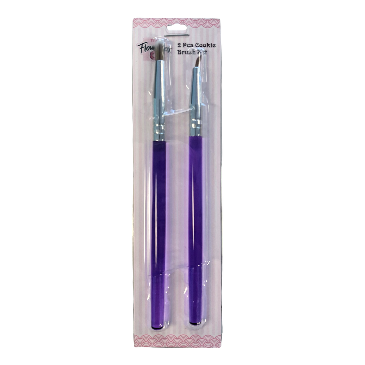 Flour Box 2 piece cookie decorating brush set with purple handles in clear packaging for precise baking details