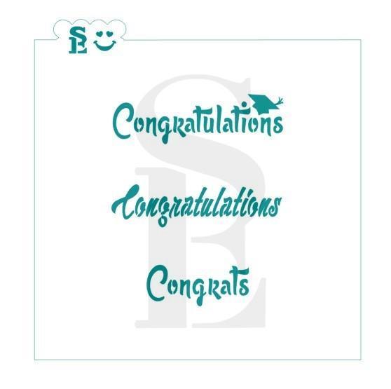 Teal congratulations 3-in-1 se stencil featuring graduation cap and smiley face design for celebration crafts