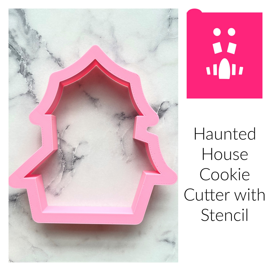 Haunted House Cookie Cutter with Stencil ONLY