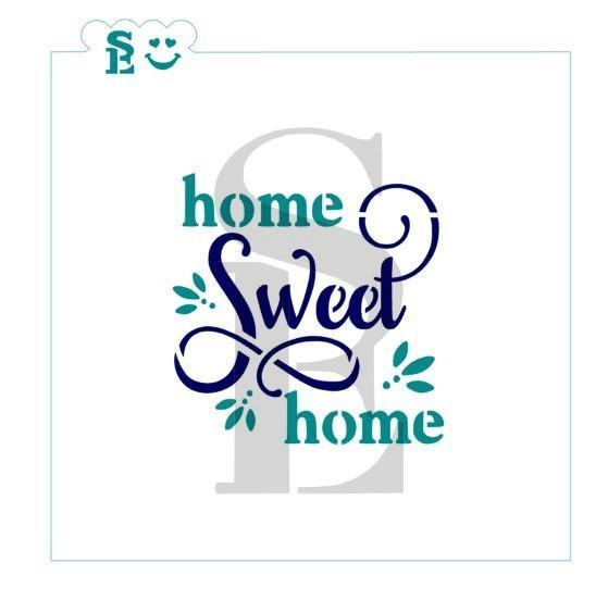 Teal and navy blue home sweet home decorative sign with leaf accents for wall decor stencil design