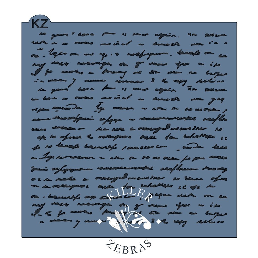 Blue rectangular vintage love note kz stencil with black cursive script and white killer zebras branding
