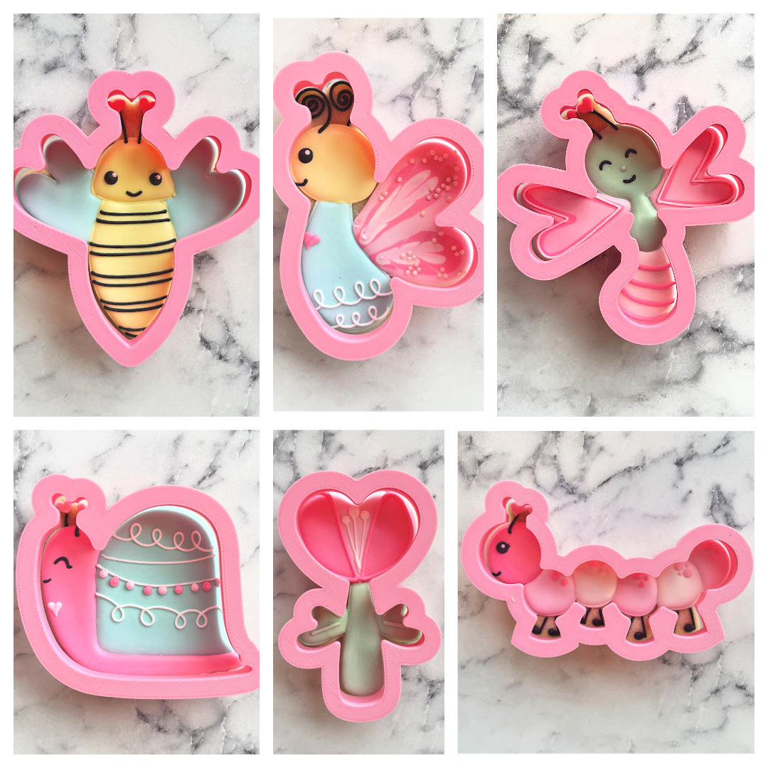 Lovebug cookie cutter set pink silicone baking molds shaped like cute insects and animals for baking use