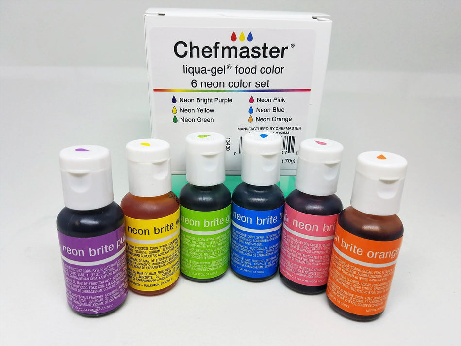 6 Color Kit NEON Chefmaster .70oz LIQUA-GEL