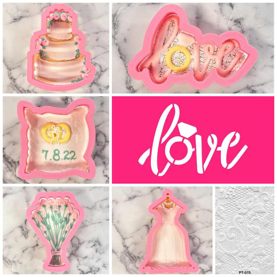 Rustic Wedding Cutter Bundle with Stencil & Lace Texture Sheet