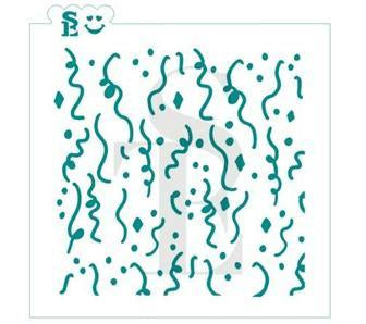 Teal confetti pattern stencil with wavy lines and diamond shapes for crafting and decorating projects