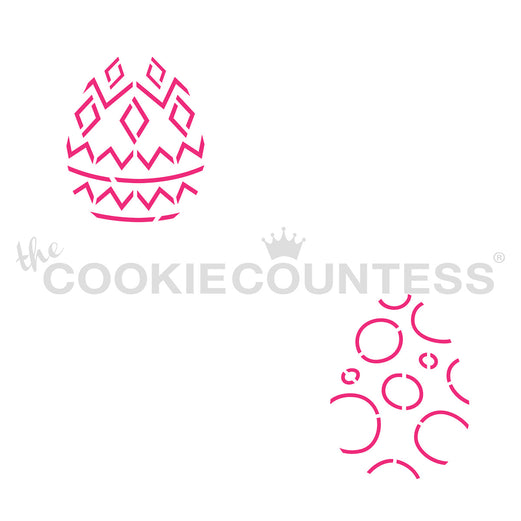 Pink geometric egg-shaped cookie stamp with dots and diamonds design for decorating mini eggs and cookies