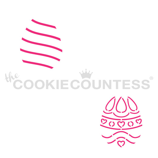 Pink cookie decorating stencil set with striped and heart patterns for mini egg stripes and hearts pyo designs