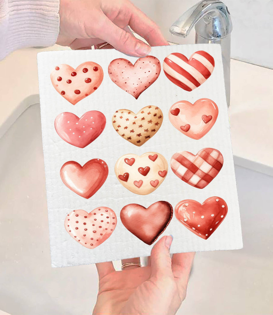 Valentine Heart Cookies  SWEDISH DISH CLOTH - Image 1 of 1