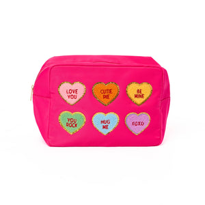 Large HOT PINK Valentine's Day Candy Hearts Pouch