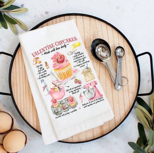 Valentine Cupcake Recipe Cotton Tea Towels - Image 1 of 1