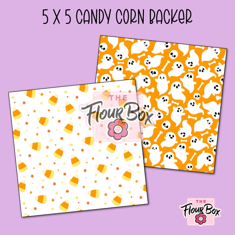 Candy Corn and Ghosts Cookie BOX Backer - 5" x 5" Square - 25 BACKERS