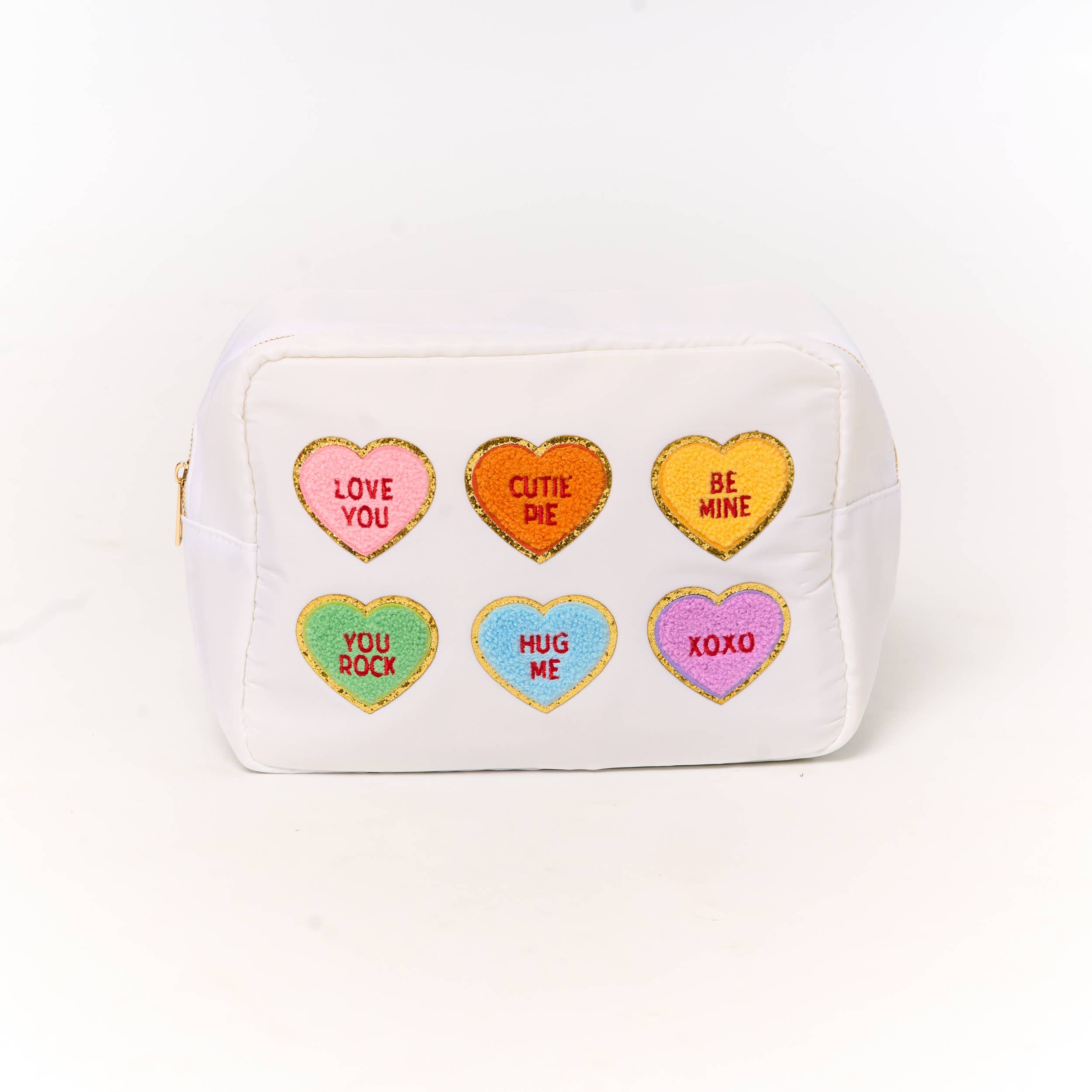 Large WHITE Valentine's Day Candy Hearts Pouch