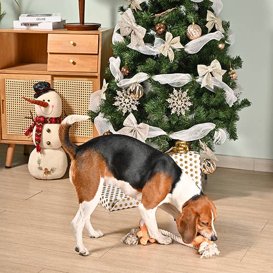 Holiday Gingerbread Man and Tree Rope Pet Squeaky Toy