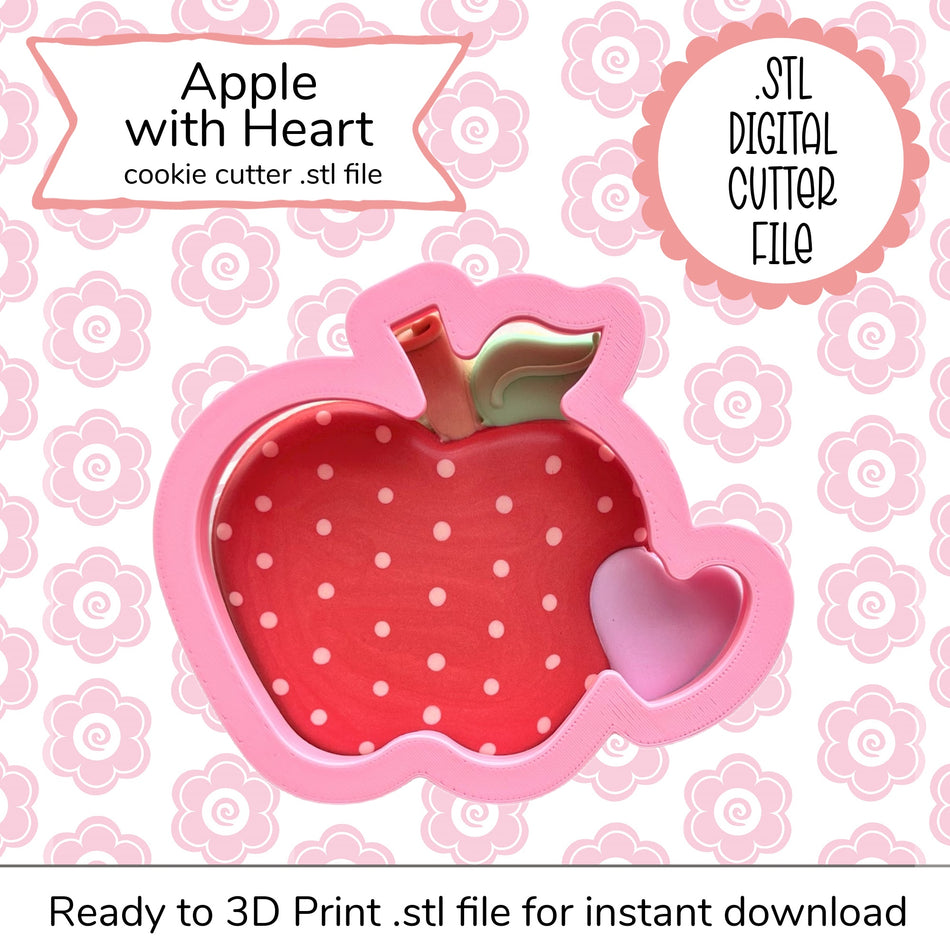 Apple with Heart Cutter STL File (digital file)