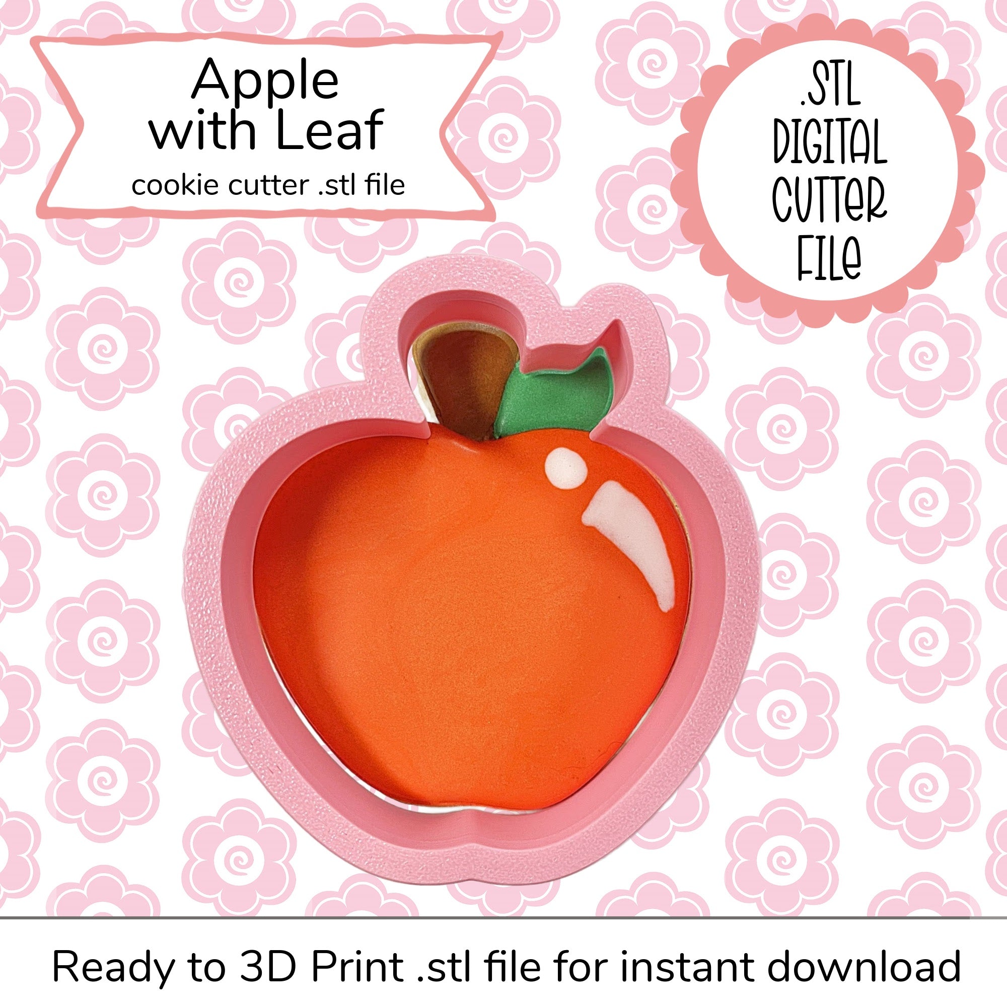 Apple wit Leaf cookie cutter STL file
