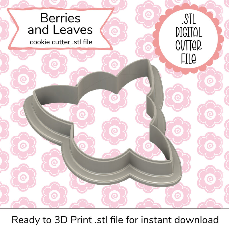 Berries with Leaves Small Cutter STL File (digital file)