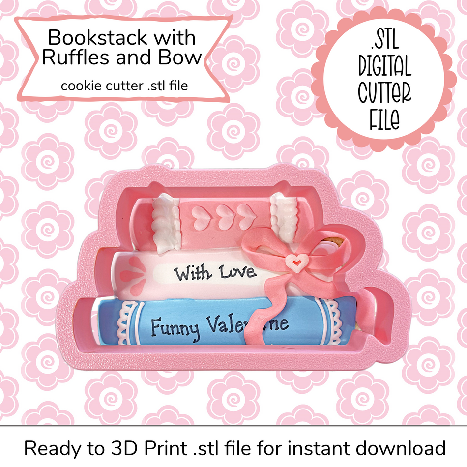 Bookstack with Ruffles and Bow Cutter STL File (digital file)